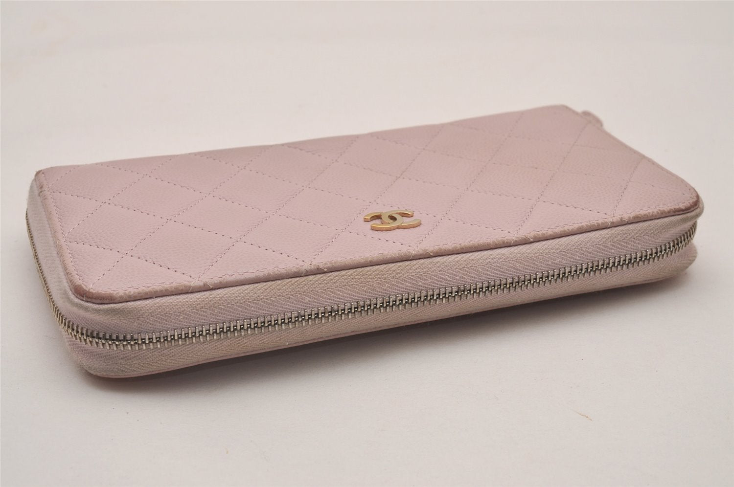 Authentic CHANEL Matelasse Caviar Skin CC Logo Long Wallet Purse Pink 4664I