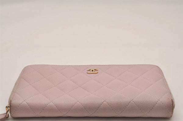 Authentic CHANEL Matelasse Caviar Skin CC Logo Long Wallet Purse Pink 4664I