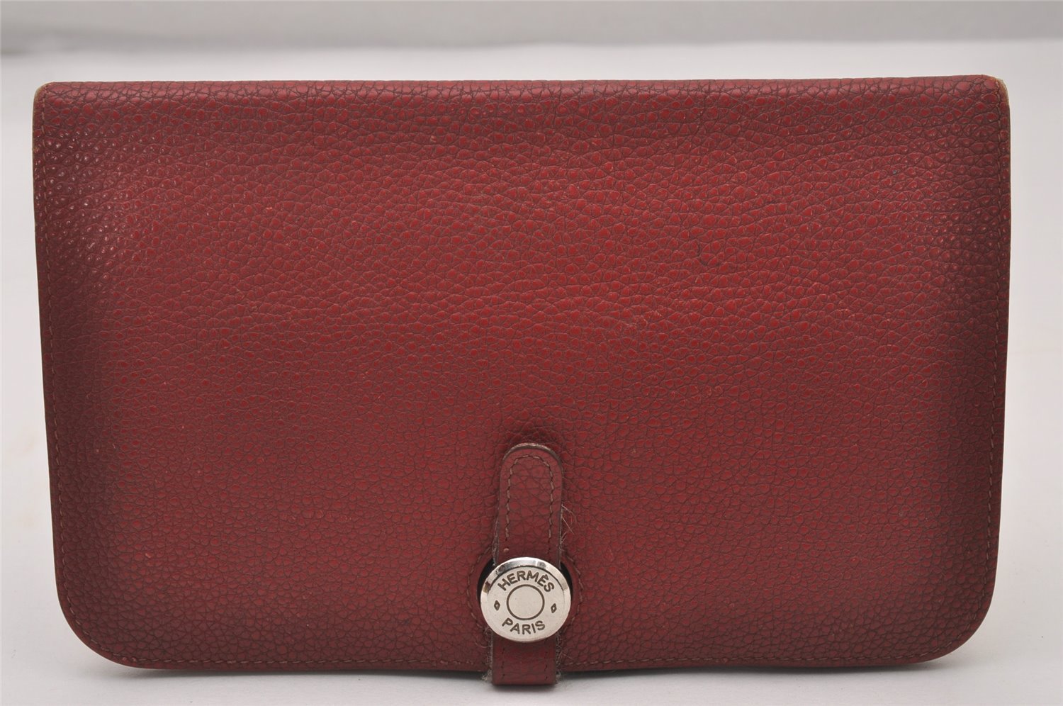 Authentic HERMES Dogon GM Vintage Leather Long Wallet Purse Red 4665I