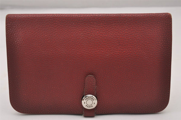 Authentic HERMES Dogon GM Vintage Leather Long Wallet Purse Red 4665I