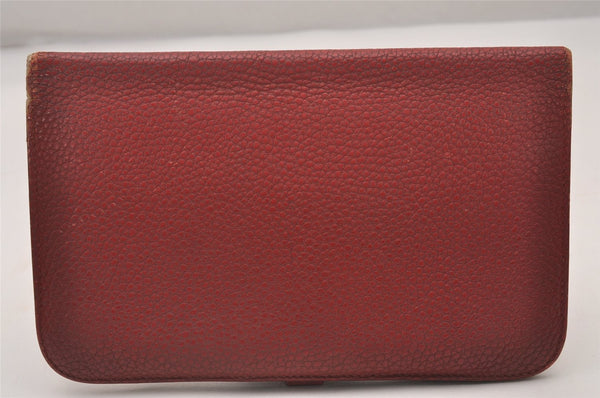 Authentic HERMES Dogon GM Vintage Leather Long Wallet Purse Red 4665I