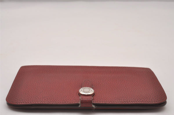 Authentic HERMES Dogon GM Vintage Leather Long Wallet Purse Red 4665I