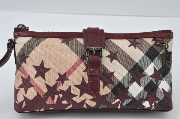 Authentic BURBERRY Nova Check Star Clutch Hand Bag Purse PVC Enamel Beige 4666I