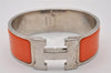 Authentic HERMES Clic Clac Bangle Bracelet Orange Silver 4668I