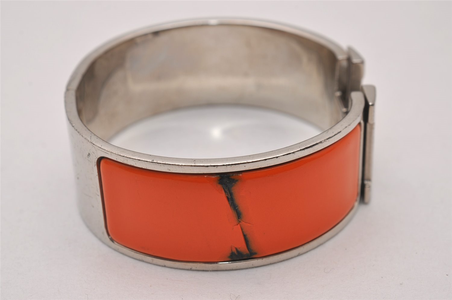 Authentic HERMES Clic Clac Bangle Bracelet Orange Silver 4668I