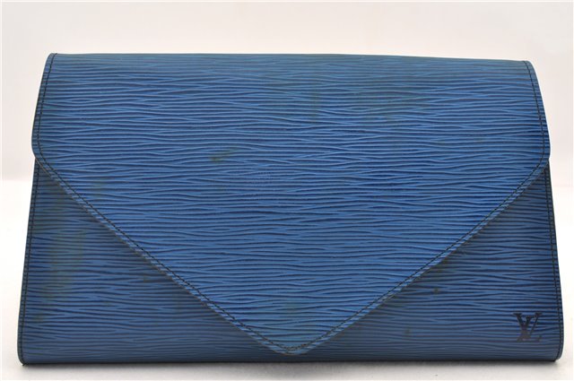 Authentic LOUIS VUITTON Epi Arts Deco Clutch Bag Blue M52635 LV 4673C