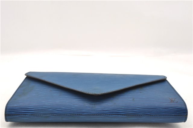 Authentic LOUIS VUITTON Epi Arts Deco Clutch Bag Blue M52635 LV 4673C