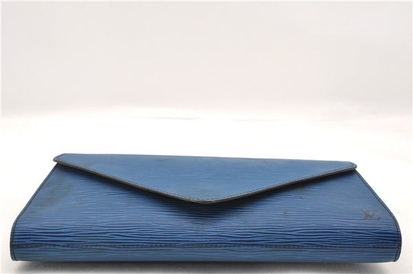 Authentic LOUIS VUITTON Epi Arts Deco Clutch Bag Blue M52635 LV 4673C