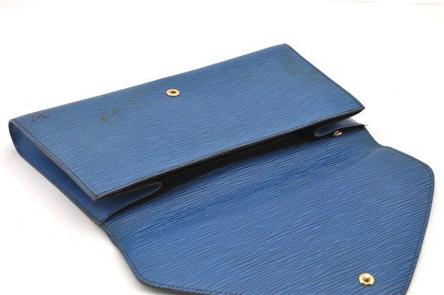 Authentic LOUIS VUITTON Epi Arts Deco Clutch Bag Blue M52635 LV 4673C