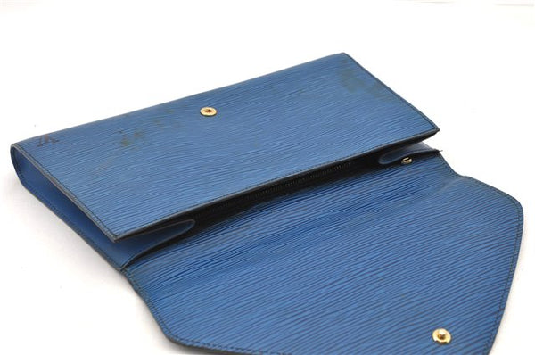 Authentic LOUIS VUITTON Epi Arts Deco Clutch Bag Blue M52635 LV 4673C