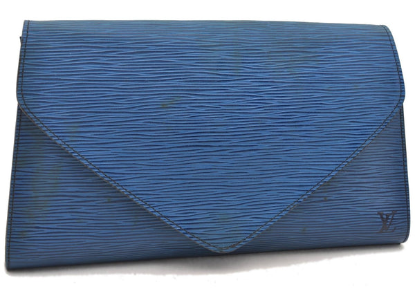 Authentic LOUIS VUITTON Epi Arts Deco Clutch Bag Blue M52635 LV 4673C