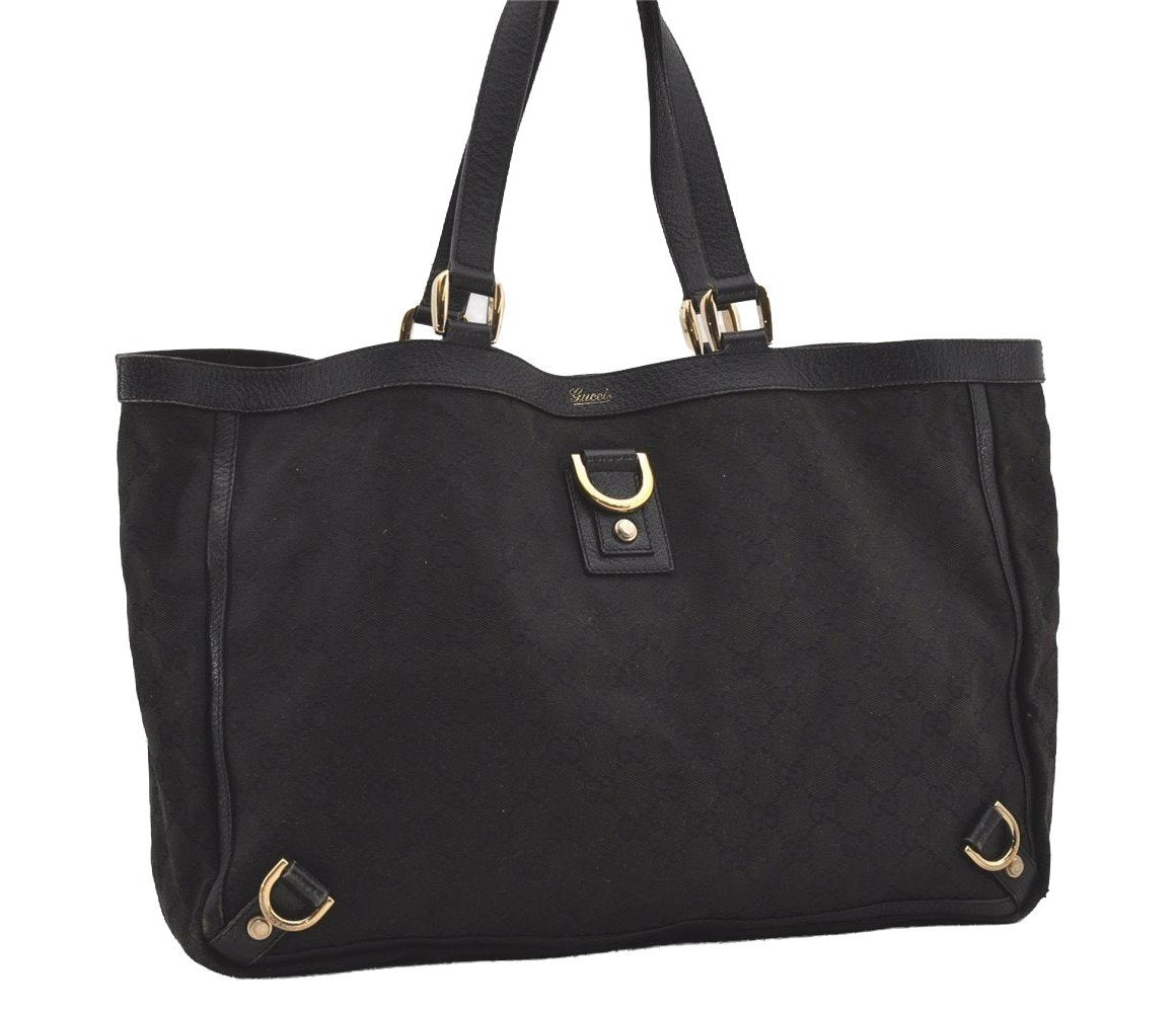 Authentic GUCCI Abbey Shoulder Tote Bag GG Canvas Leather 141472 Black 4676I