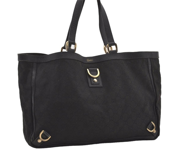 Authentic GUCCI Abbey Shoulder Tote Bag GG Canvas Leather 141472 Black 4676I