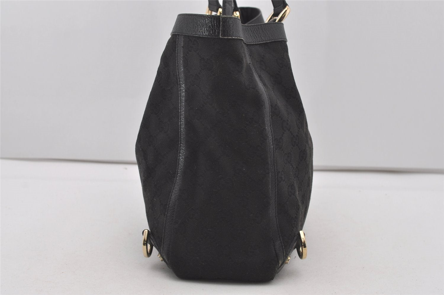 Authentic GUCCI Abbey Shoulder Tote Bag GG Canvas Leather 141472 Black 4676I