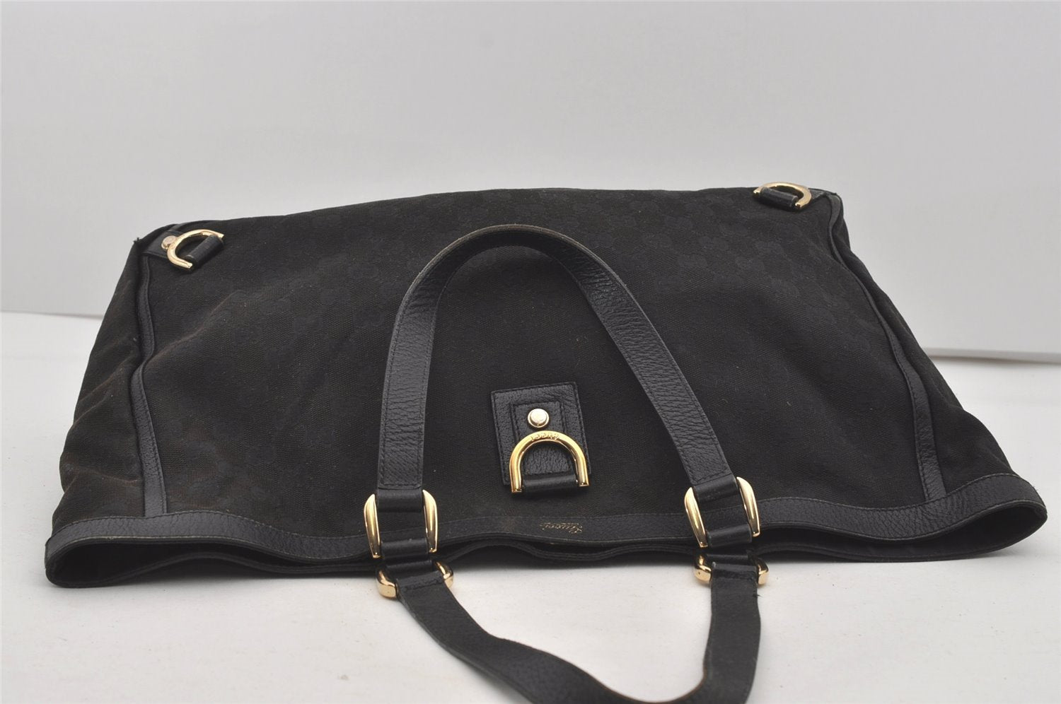 Authentic GUCCI Abbey Shoulder Tote Bag GG Canvas Leather 141472 Black 4676I