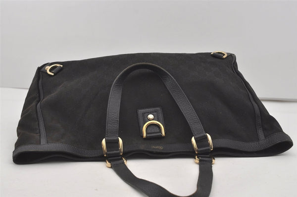 Authentic GUCCI Abbey Shoulder Tote Bag GG Canvas Leather 141472 Black 4676I