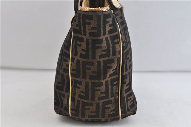 Authentic FENDI Zucca Shoulder Tote Bag Canvas Leather Brown Gold 4684C