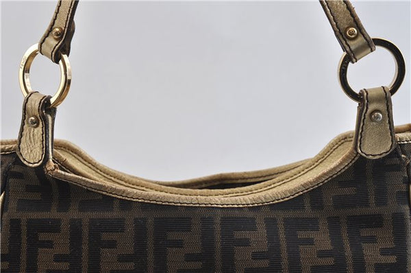 Authentic FENDI Zucca Shoulder Tote Bag Canvas Leather Brown Gold 4684C