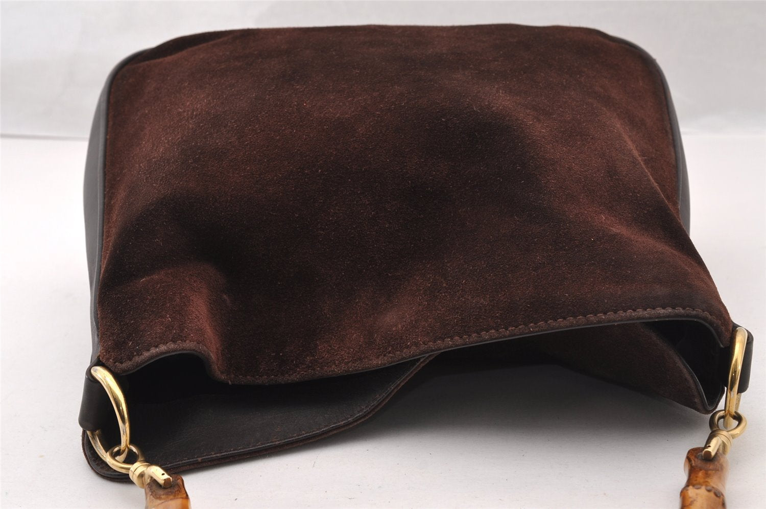 Authentic GUCCI Bamboo 2Way Shoulder Hand Bag Suede Leather 0011638 Brown 4684I
