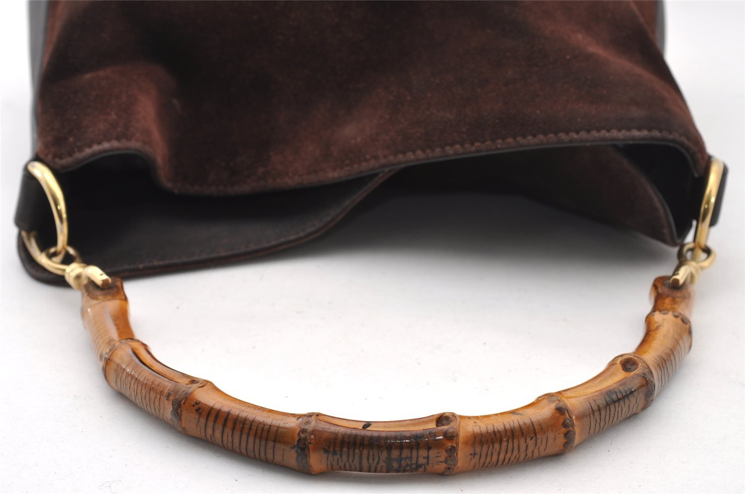 Authentic GUCCI Bamboo 2Way Shoulder Hand Bag Suede Leather 0011638 Brown 4684I
