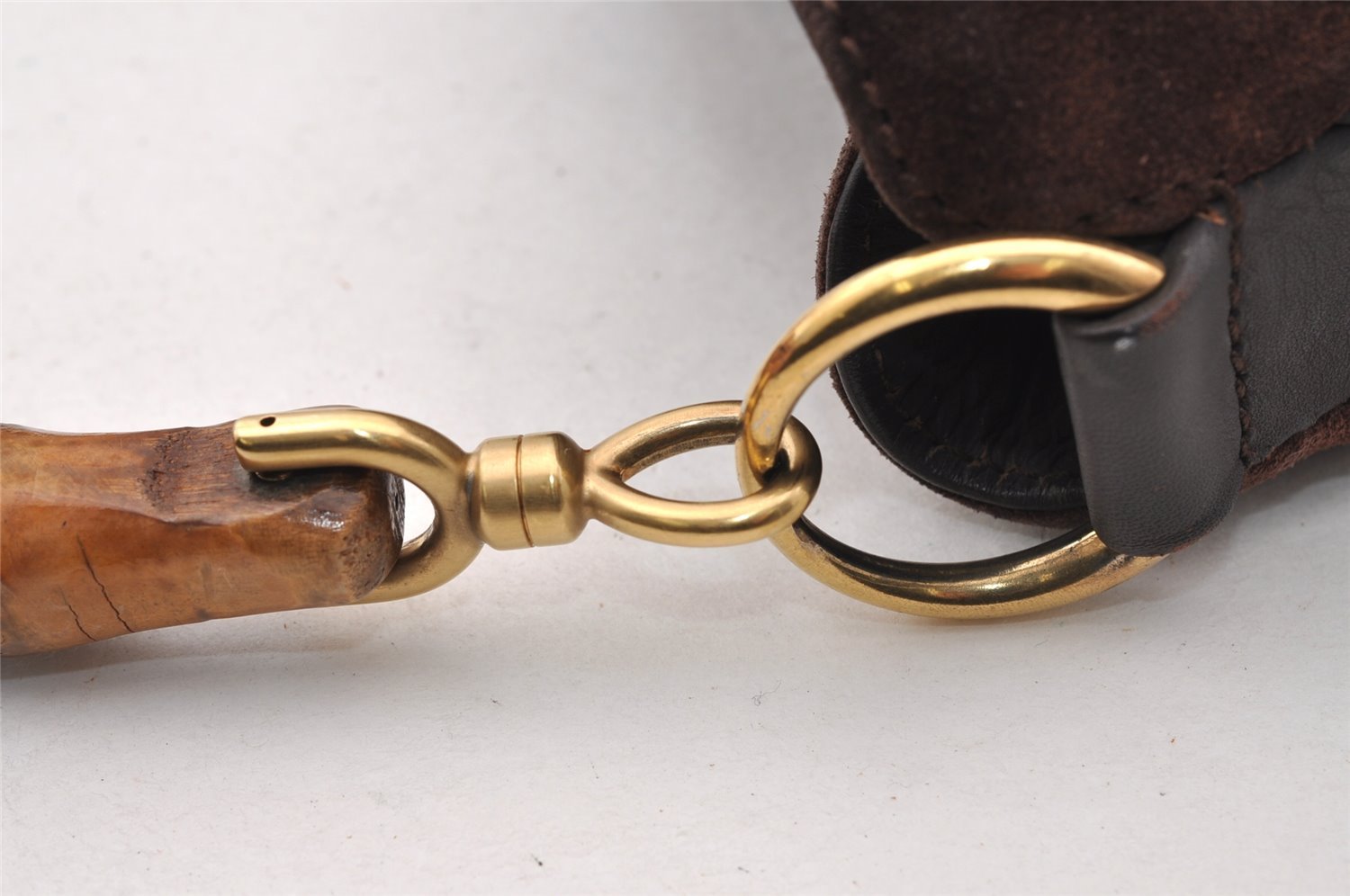 Authentic GUCCI Bamboo 2Way Shoulder Hand Bag Suede Leather 0011638 Brown 4684I