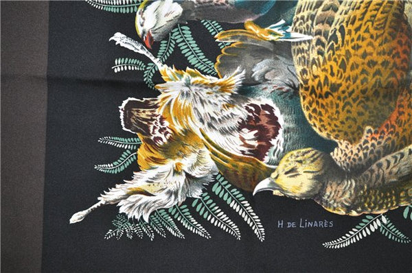 Authentic HERMES Carre 90 Scarf "H de LINARES" Silk Brown Box 4686F