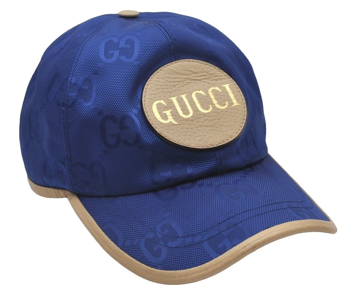 Authentic GUCCI Off The Grid Cap GG Nylon Leather Size M 627114 Blue 4692I