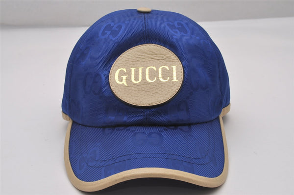 Authentic GUCCI Off The Grid Cap GG Nylon Leather Size M 627114 Blue 4692I