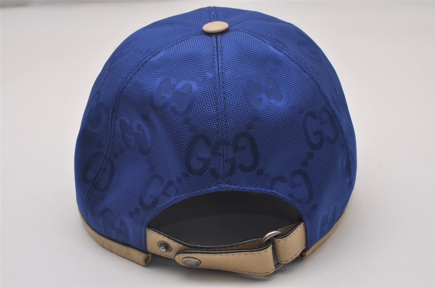 Authentic GUCCI Off The Grid Cap GG Nylon Leather Size M 627114 Blue 4692I