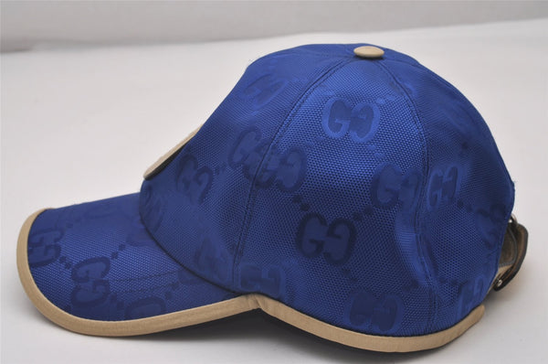 Authentic GUCCI Off The Grid Cap GG Nylon Leather Size M 627114 Blue 4692I