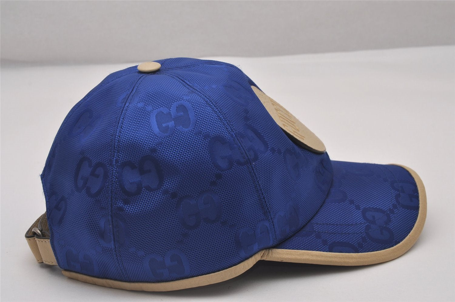 Authentic GUCCI Off The Grid Cap GG Nylon Leather Size M 627114 Blue 4692I