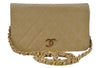 Authentic CHANEL Lamb Skin Matelasse Chain Shoulder Cross Bag Beige Junk 4693C