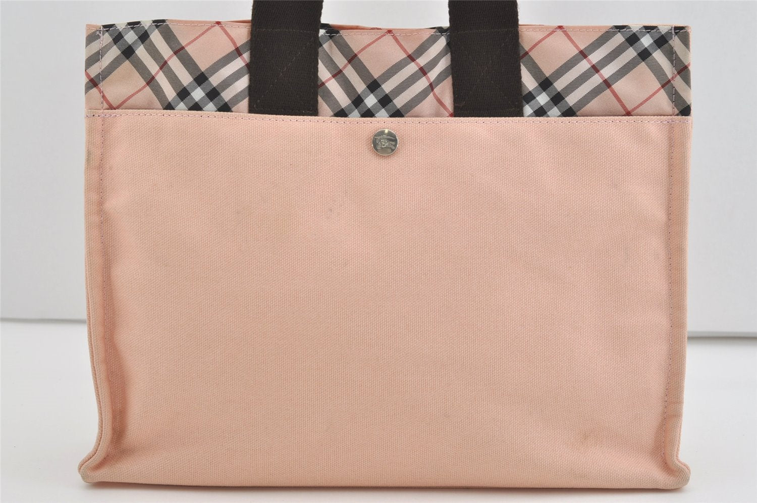 Authentic BURBERRY BLUE LABEL Check Hand Tote Bag Canvas Nylon Pink 4694I