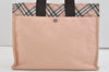 Authentic BURBERRY BLUE LABEL Check Hand Tote Bag Canvas Nylon Pink 4694I