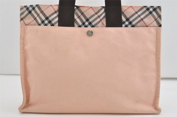 Authentic BURBERRY BLUE LABEL Check Hand Tote Bag Canvas Nylon Pink 4694I