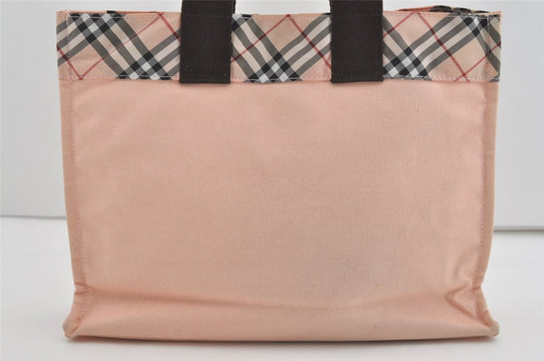 Authentic BURBERRY BLUE LABEL Check Hand Tote Bag Canvas Nylon Pink 4694I