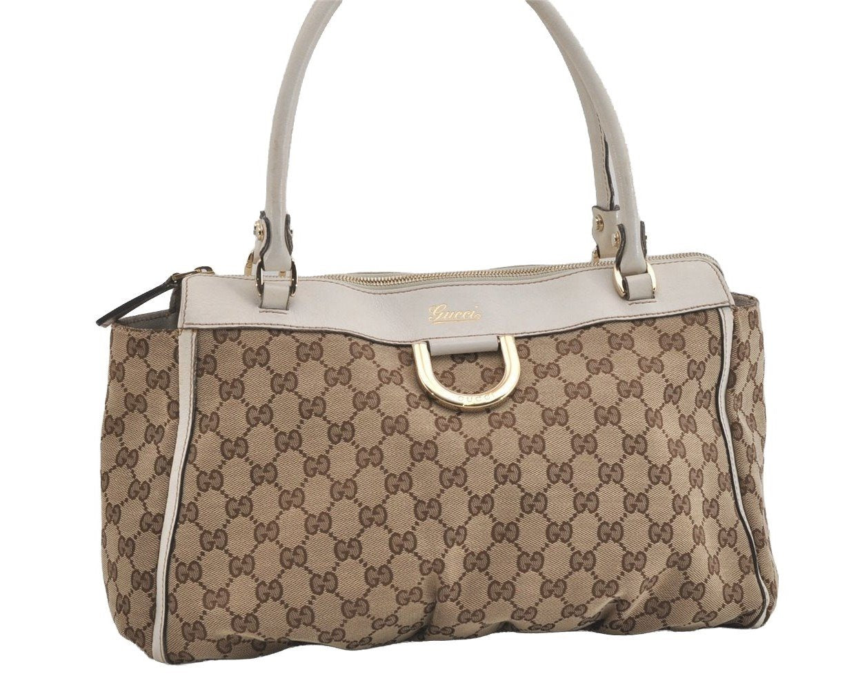 Authentic GUCCI Abbey Shoulder Tote Bag GG Canvas Leather 189831 Brown 4695I