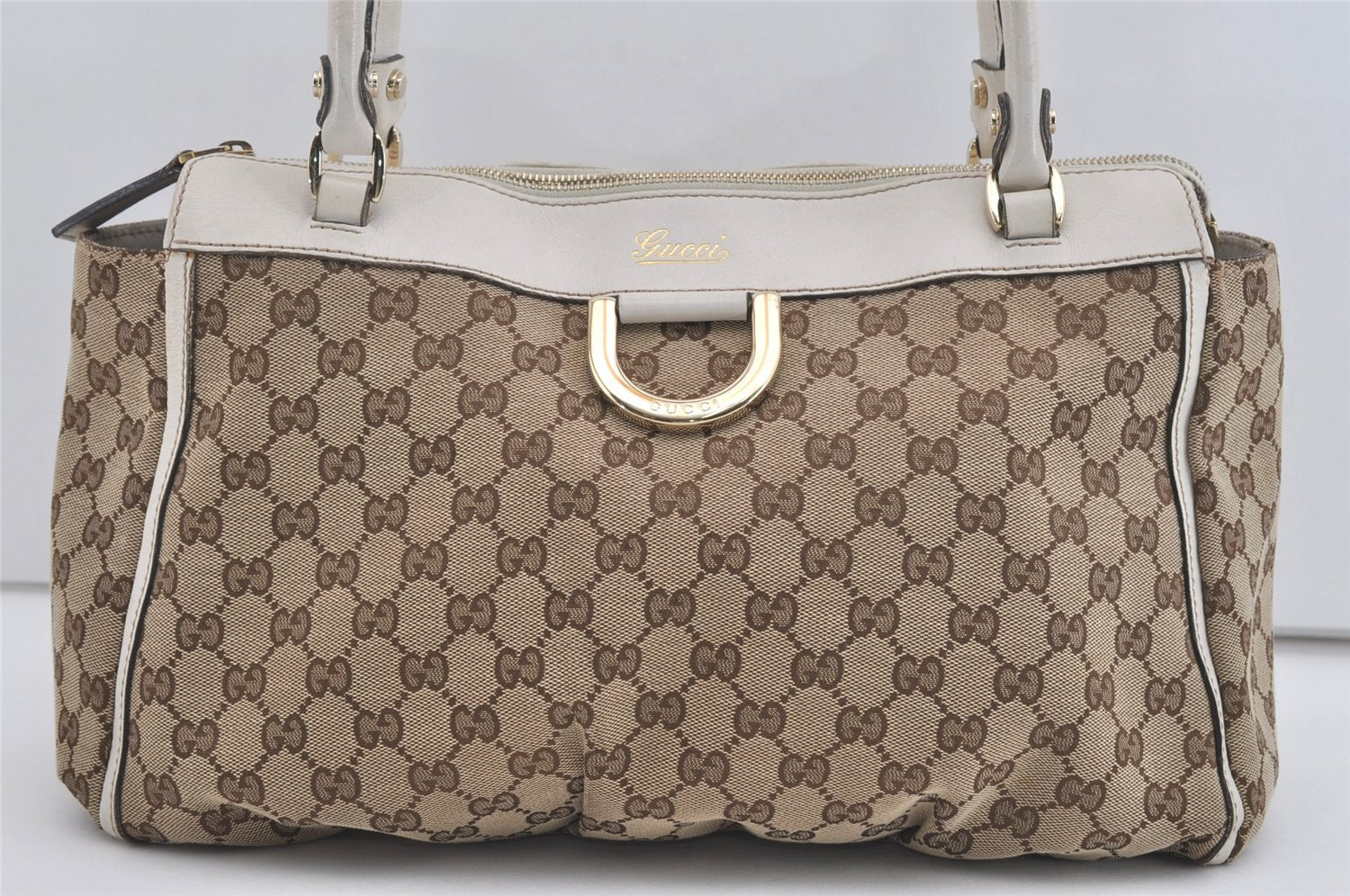 Authentic GUCCI Abbey Shoulder Tote Bag GG Canvas Leather 189831 Brown 4695I