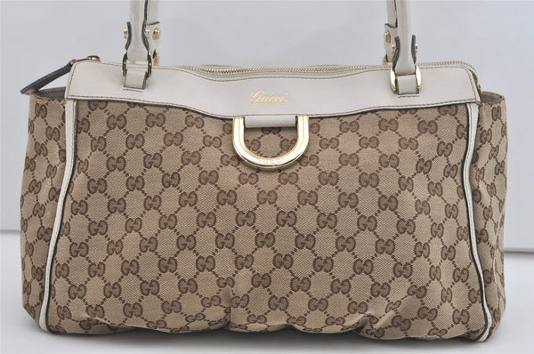 Authentic GUCCI Abbey Shoulder Tote Bag GG Canvas Leather 189831 Brown 4695I