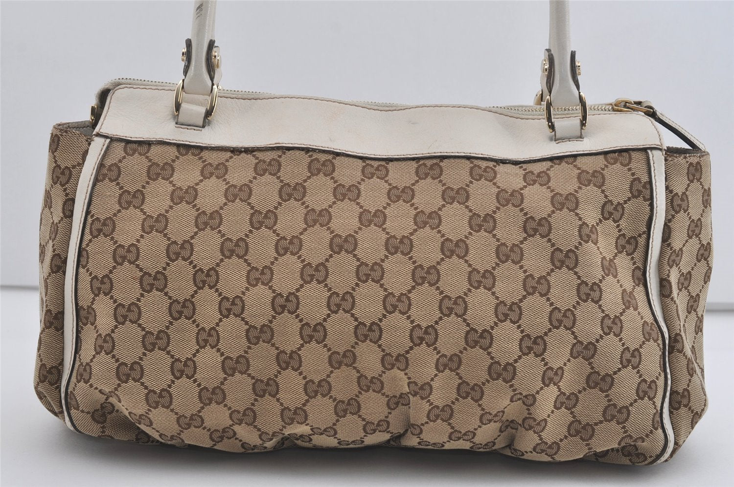 Authentic GUCCI Abbey Shoulder Tote Bag GG Canvas Leather 189831 Brown 4695I