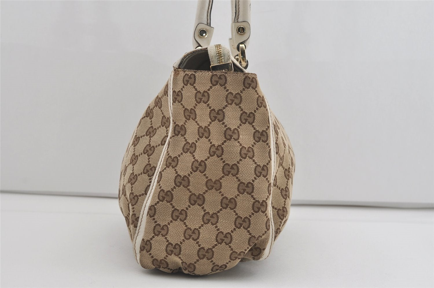 Authentic GUCCI Abbey Shoulder Tote Bag GG Canvas Leather 189831 Brown 4695I