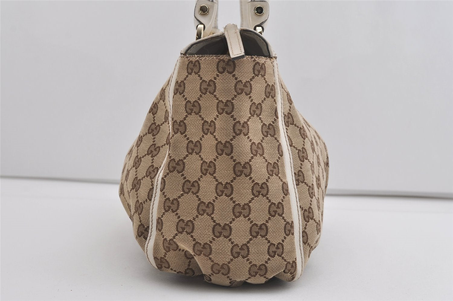 Authentic GUCCI Abbey Shoulder Tote Bag GG Canvas Leather 189831 Brown 4695I