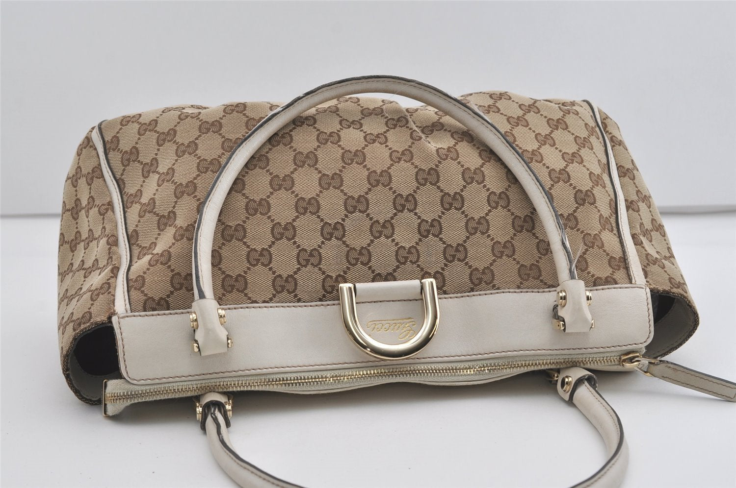 Authentic GUCCI Abbey Shoulder Tote Bag GG Canvas Leather 189831 Brown 4695I