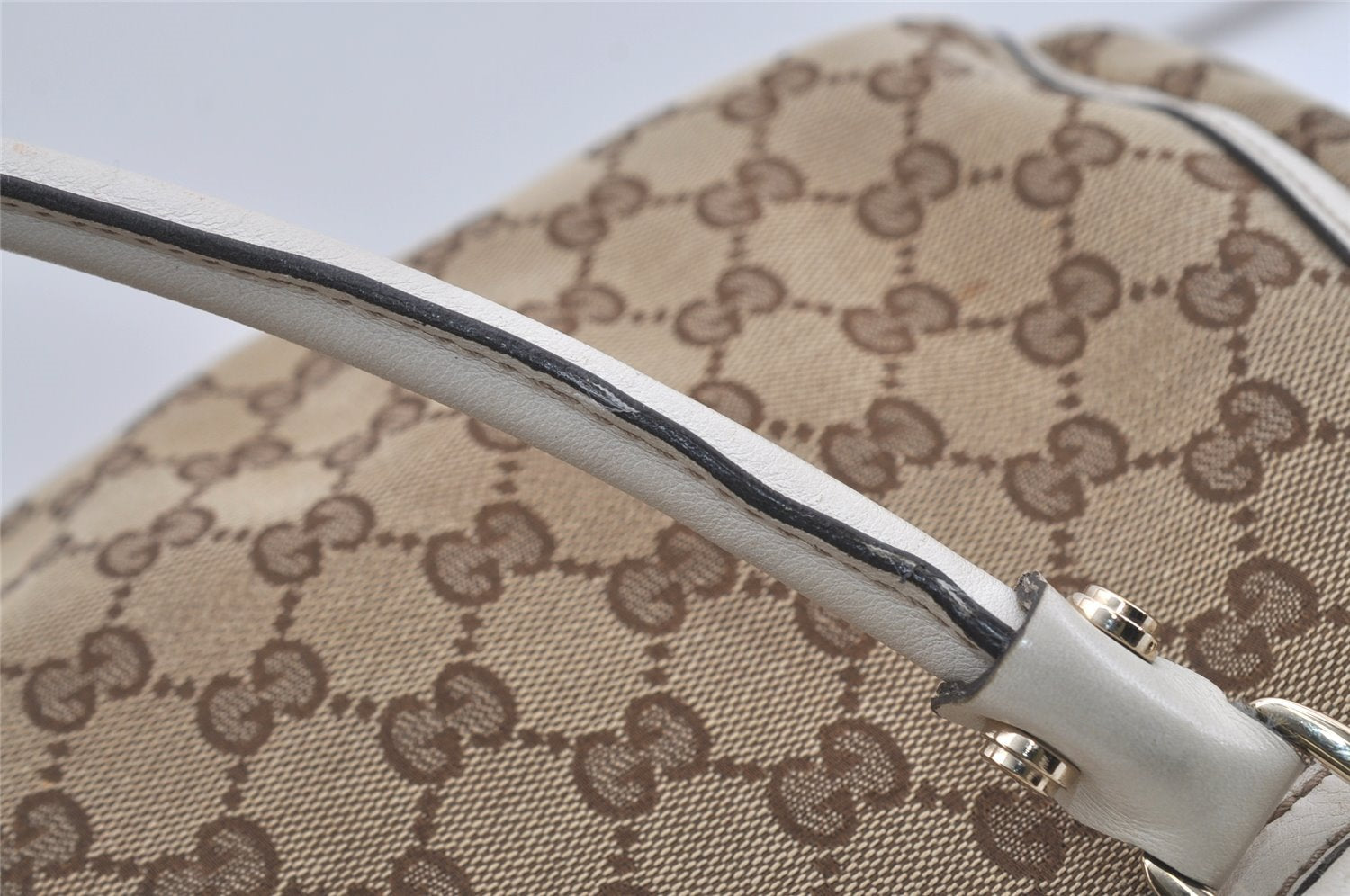 Authentic GUCCI Abbey Shoulder Tote Bag GG Canvas Leather 189831 Brown 4695I