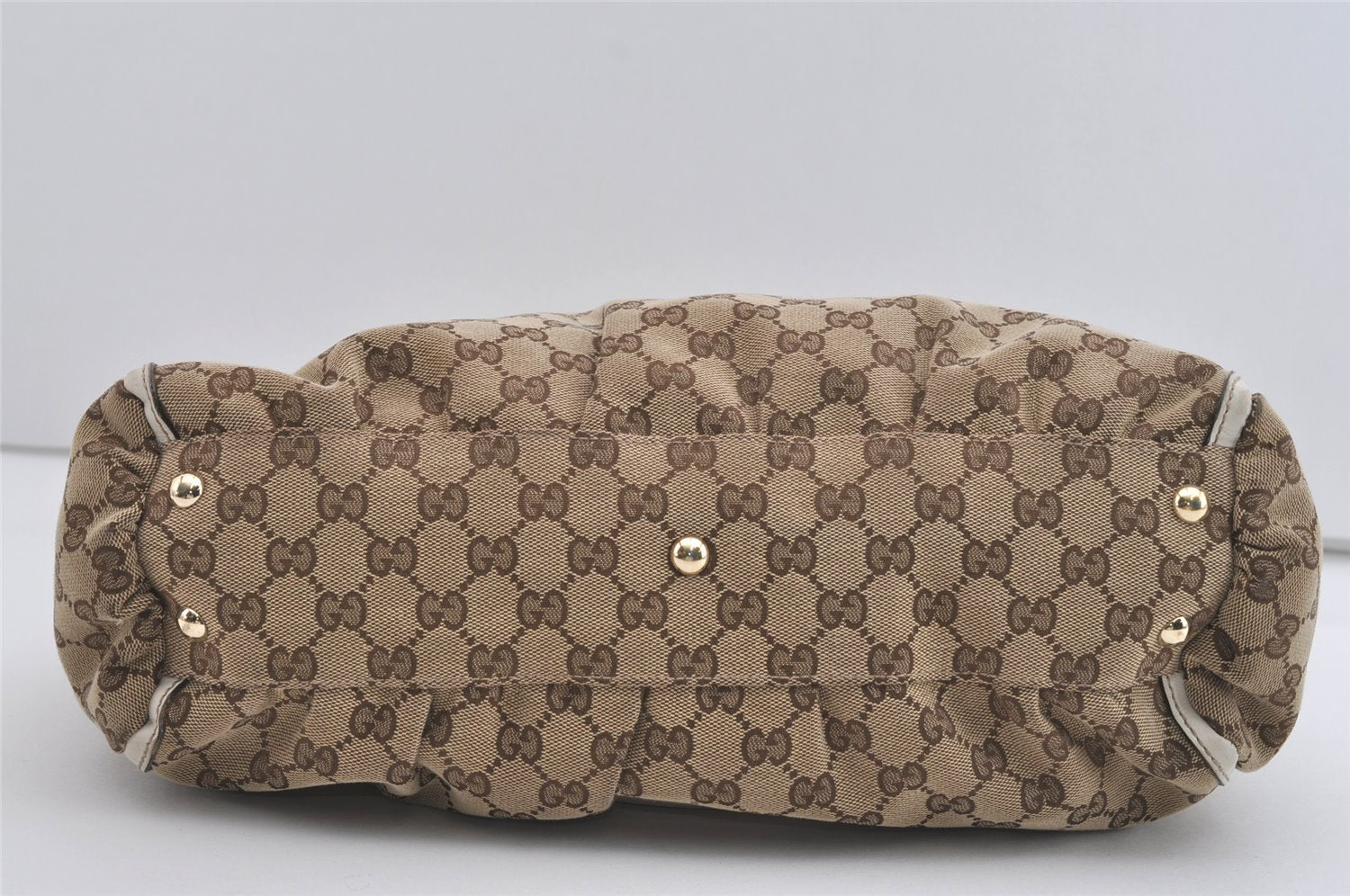 Authentic GUCCI Abbey Shoulder Tote Bag GG Canvas Leather 189831 Brown 4695I