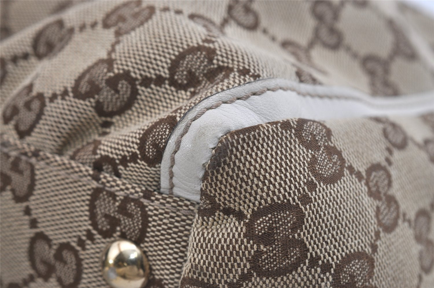 Authentic GUCCI Abbey Shoulder Tote Bag GG Canvas Leather 189831 Brown 4695I