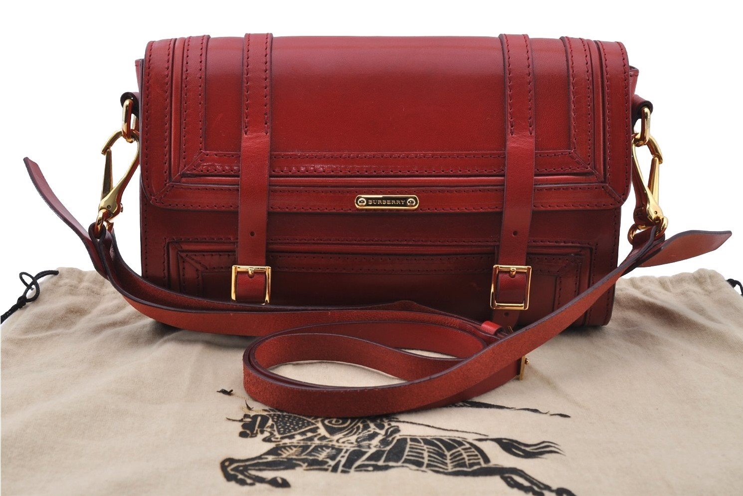 Authentic BURBERRY Vintage Leather Shoulder Cross Body Bag Purse Red 4696I