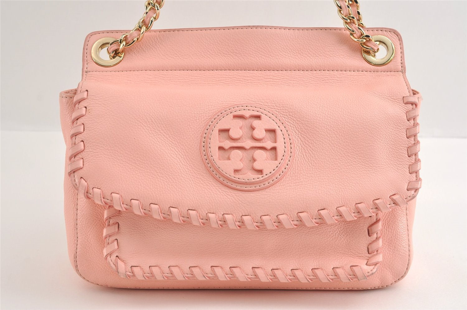 Authentic TORY BURCH Vintage Chain Leather Shoulder Hand Bag Purse Pink 4698I