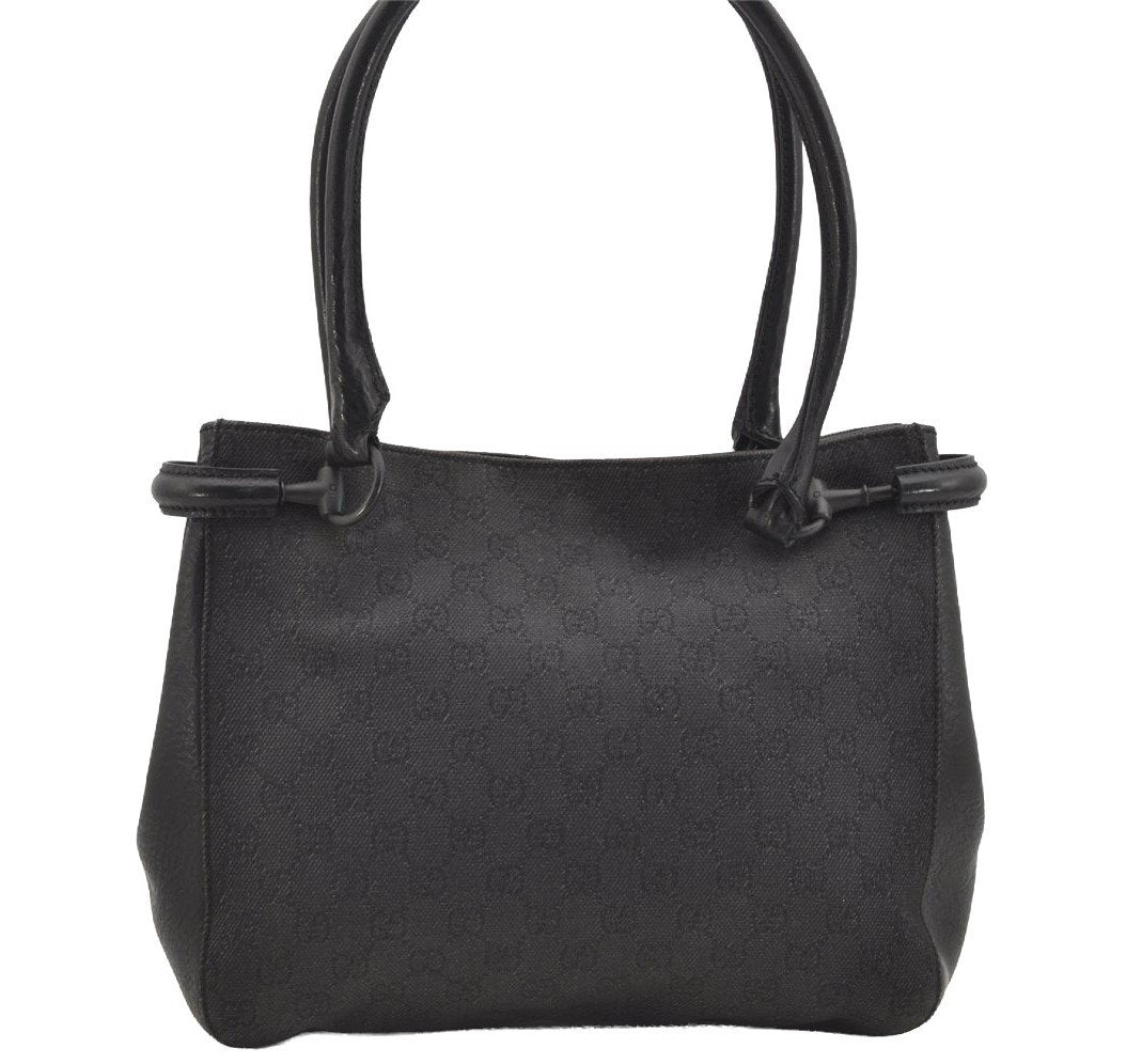 Authentic GUCCI Horsebit Shoulder Tote Bag GG Canvas Leather 101971 Black 4699I