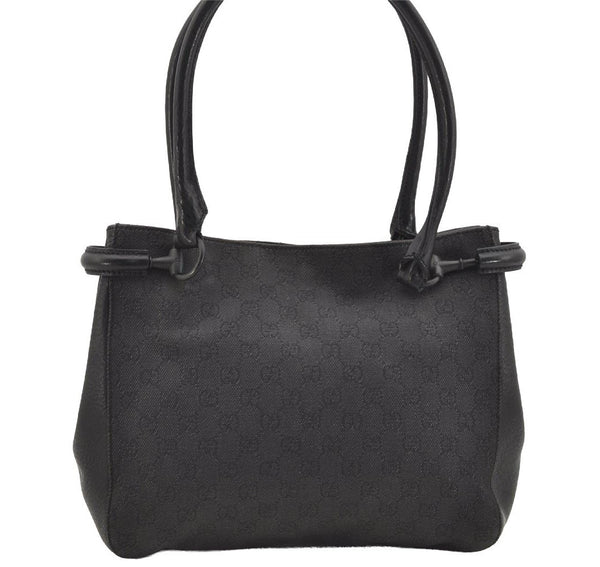 Authentic GUCCI Horsebit Shoulder Tote Bag GG Canvas Leather 101971 Black 4699I